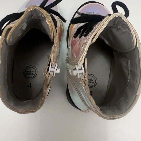 Wonder Nation Iridescent Combat Booties Toddler Sz 4 Moto Techno‎ Comfort Shoes - Picture 12 of 14